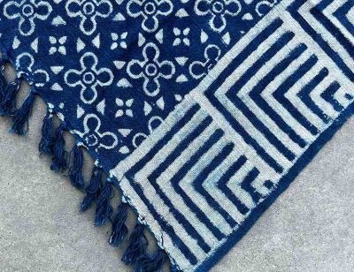 Indigo hand-dyed blanket tiles