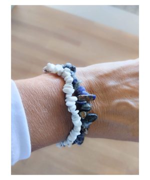 Sodalite & White jasper chip bracelets set