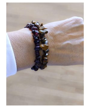 Tiger-eye & blood garnet chip bracelets set