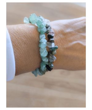 Jade & moss agate chip bracelets set