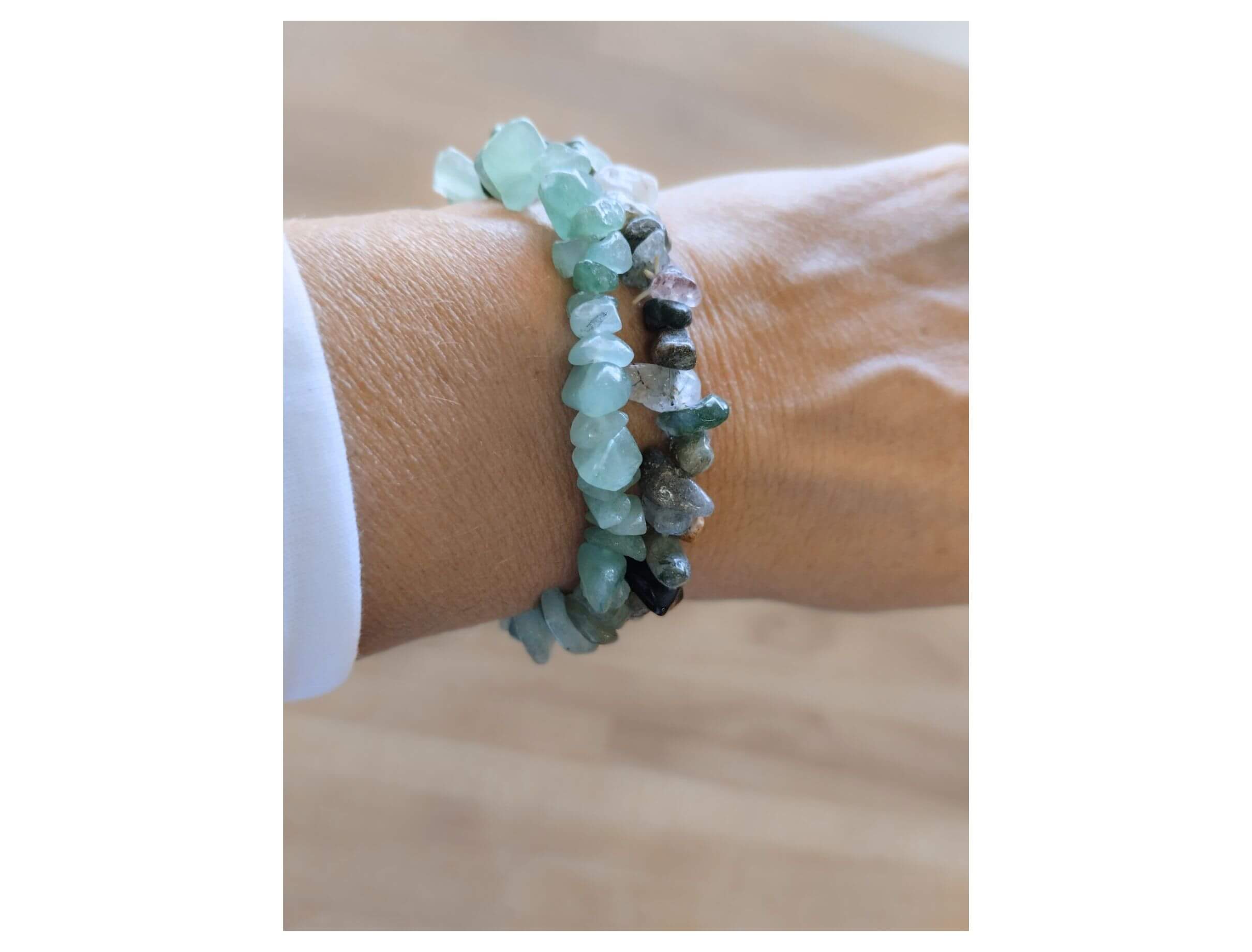 Jade & moss agate chip bracelets set