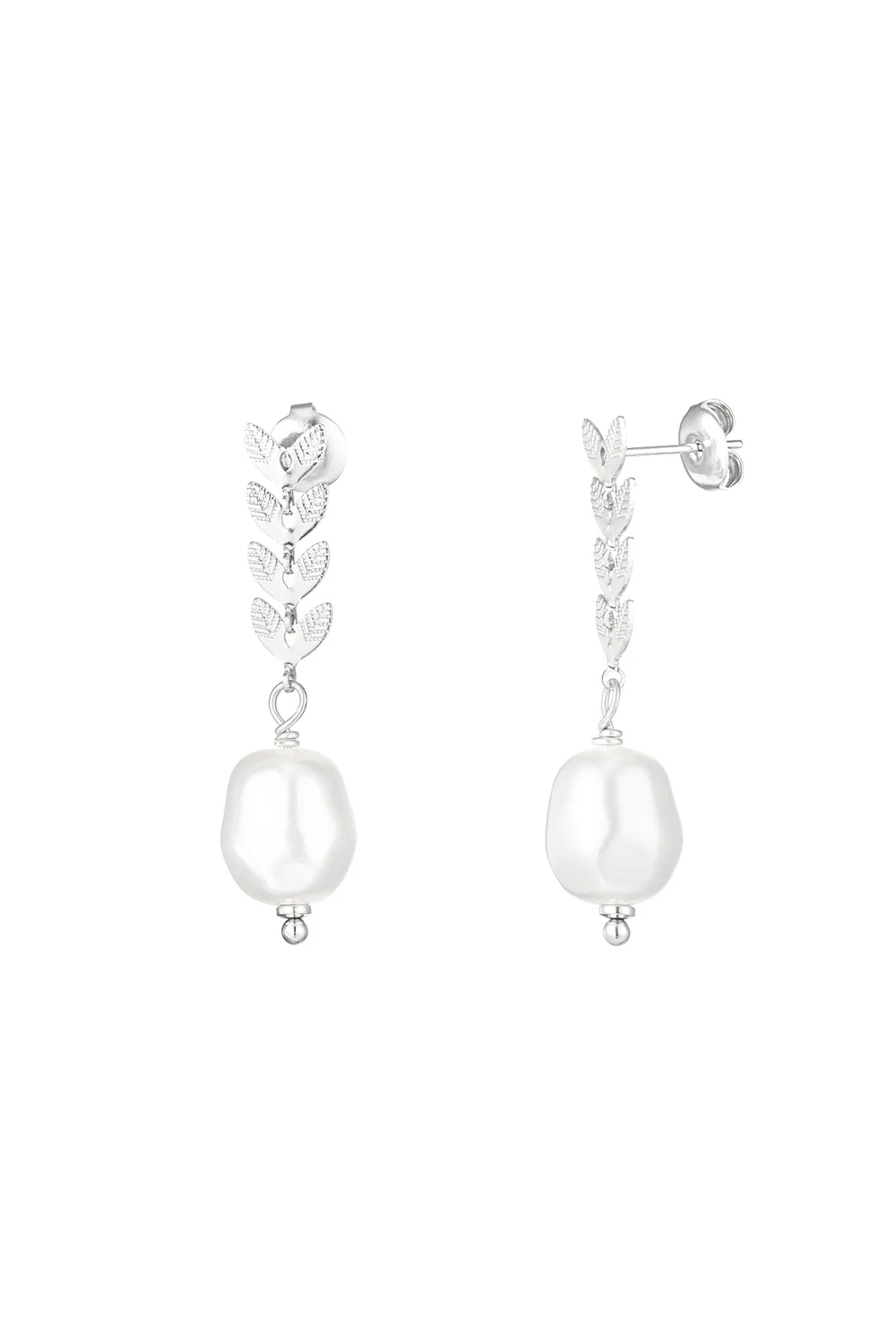 Leaves and faux pearl dangling earrings - Image 4