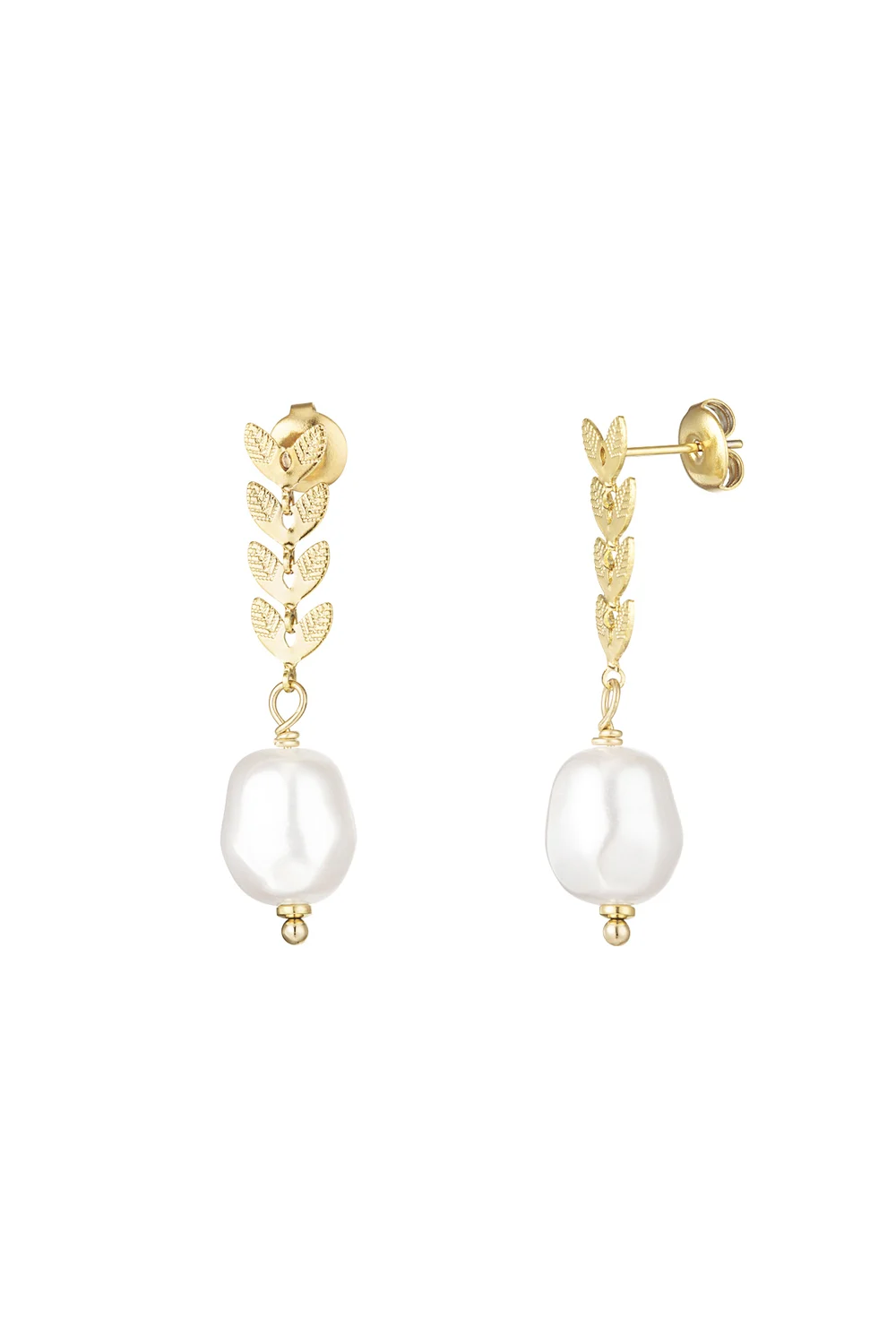 Leaves and faux pearl dangling earrings - Image 5